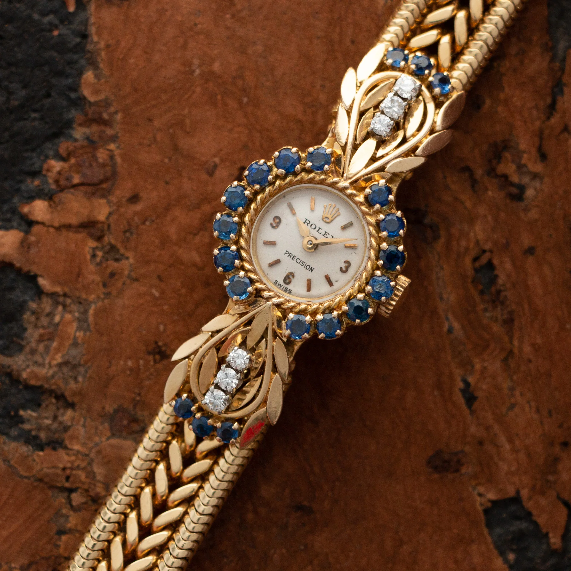 Rolex Yellow Gold Sapphire Diamond Watch, 1960s - Image 2