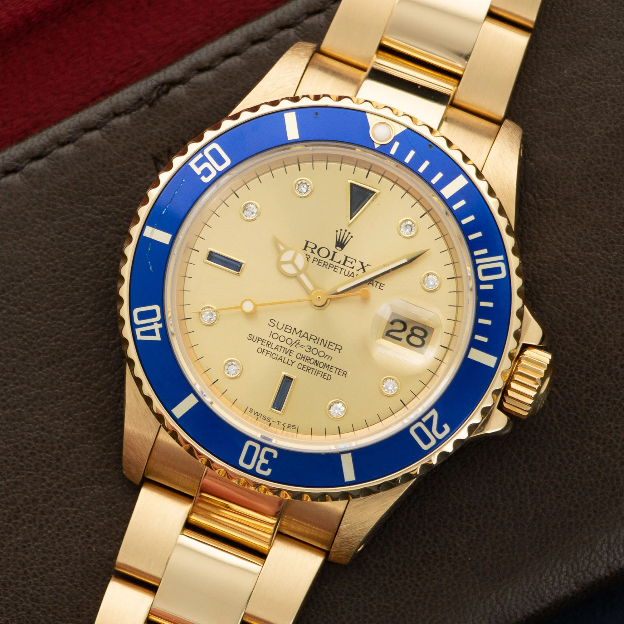 Rolex Yellow Gold Submariner Diamond & Sapphire Watch Ref. 16808 - Image 2