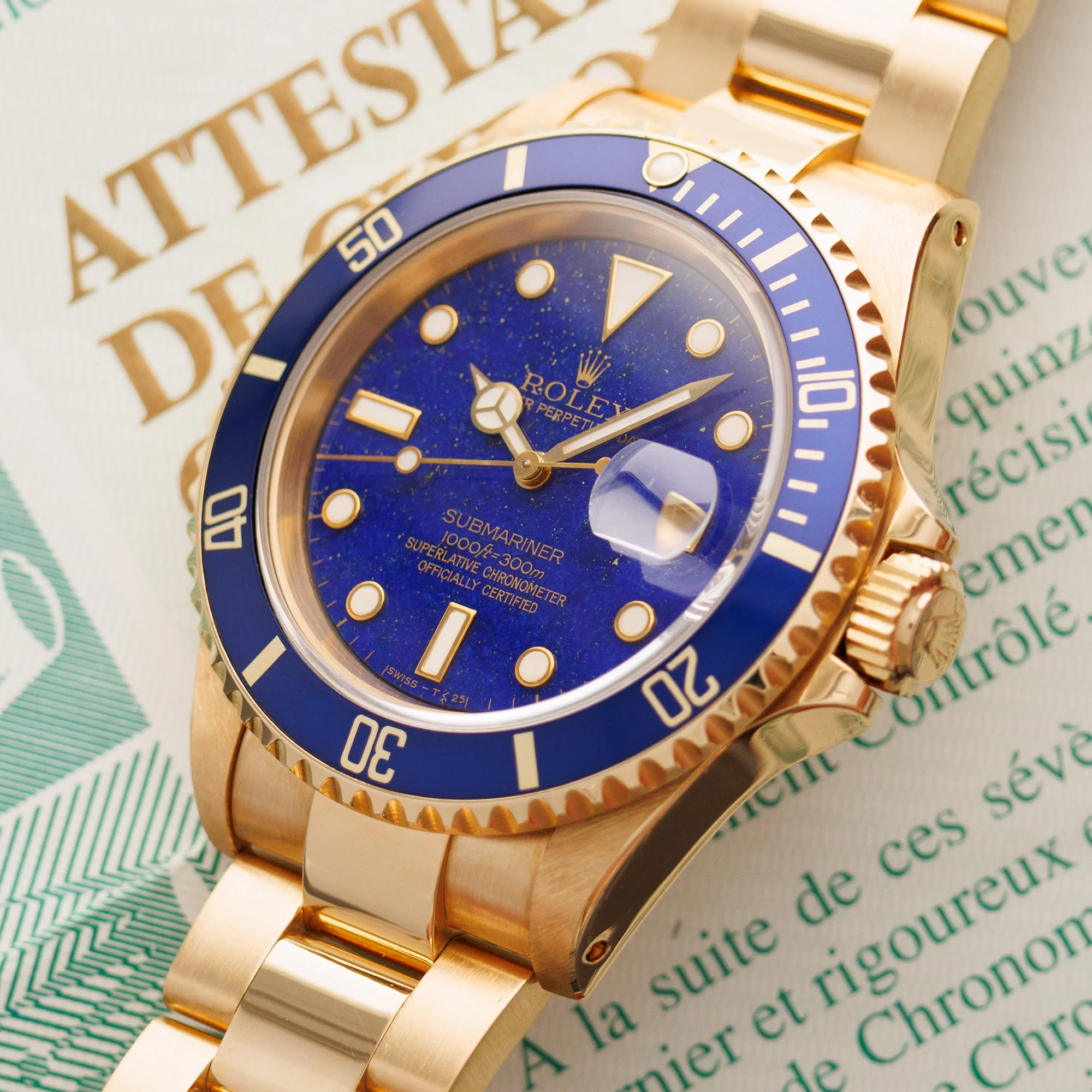 Rolex Yellow Gold Submariner Watch Ref. 16618 with Lapis Lazuli Dial - Image 2