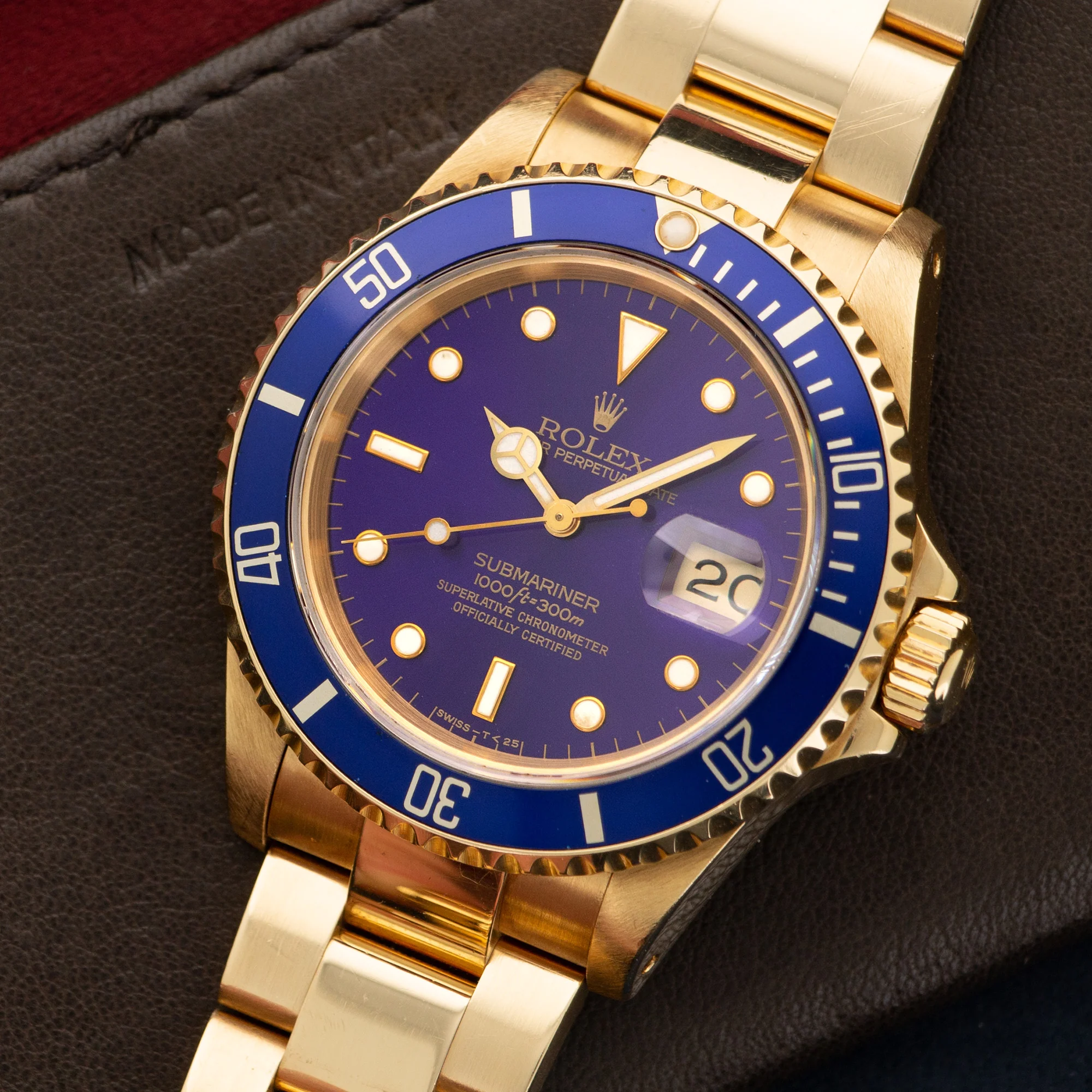 Rolex Yellow Gold Submariner Watch Ref 16618 with Original Tropical Purple Dial - Image 2