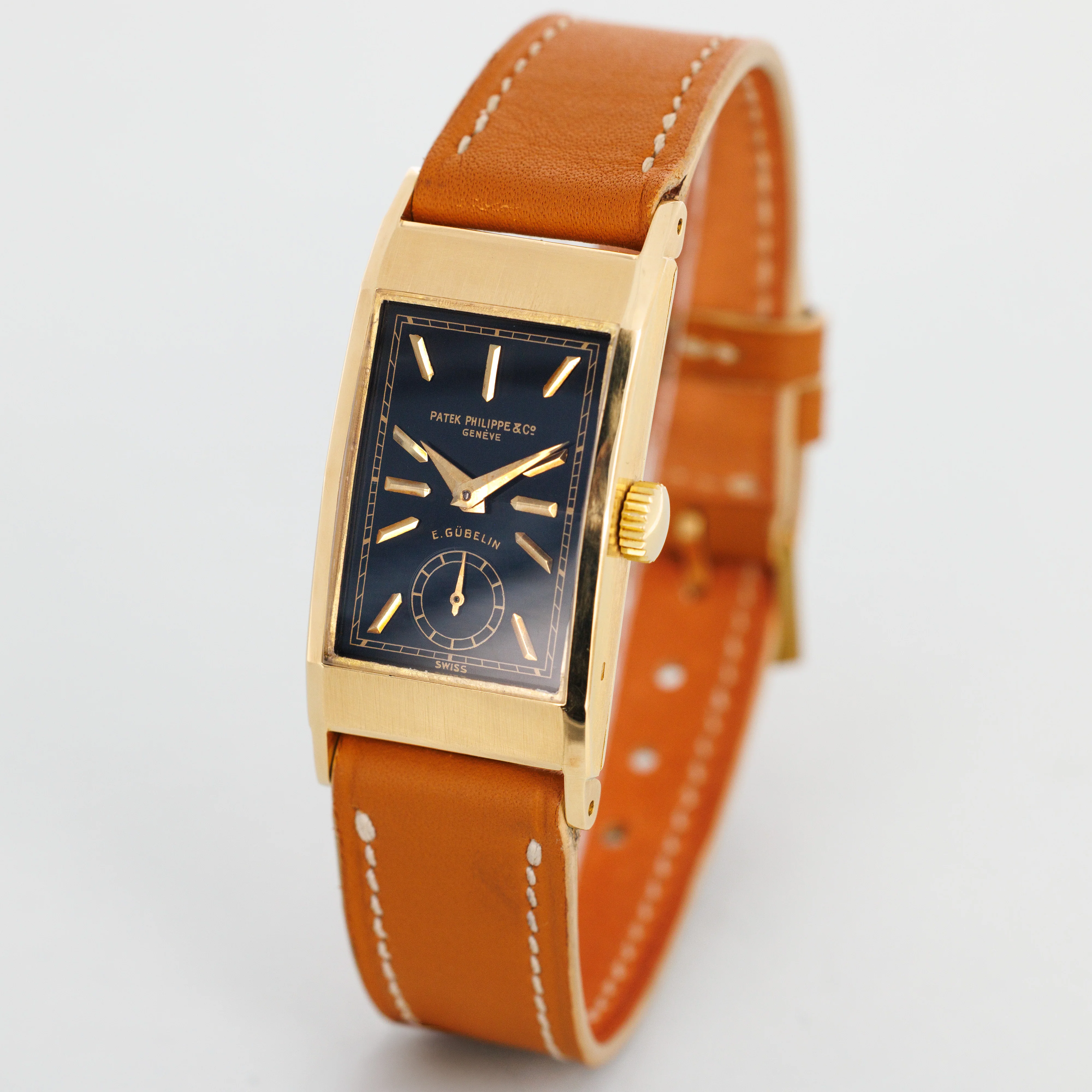 Patek Philippe Yellow Gold Tegolino Watch Ref. 425 with Black Dial Retailed by Gubelin - Image 3