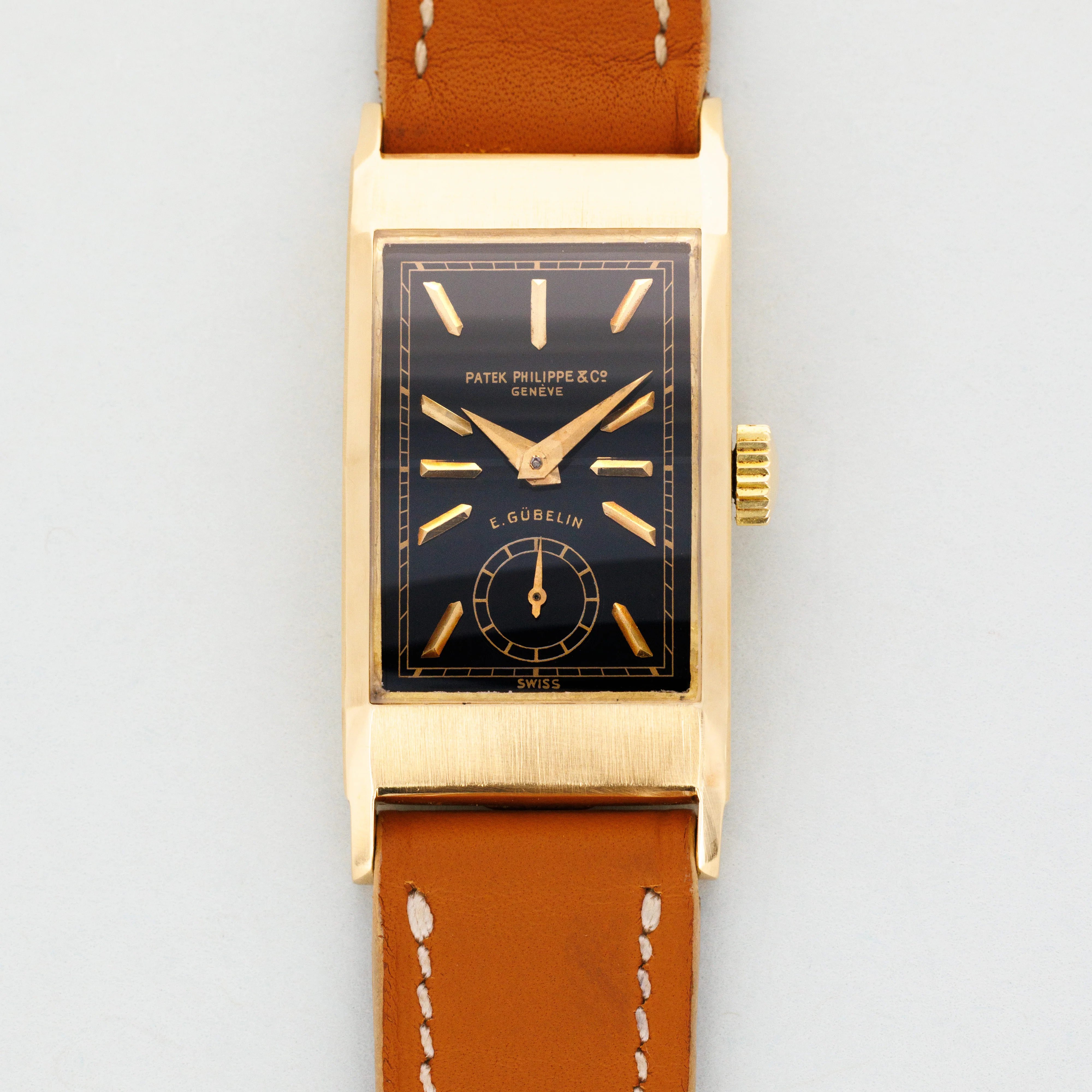 Patek Philippe Yellow Gold Tegolino Watch Ref. 425 with Black Dial Retailed by Gubelin - Image 6