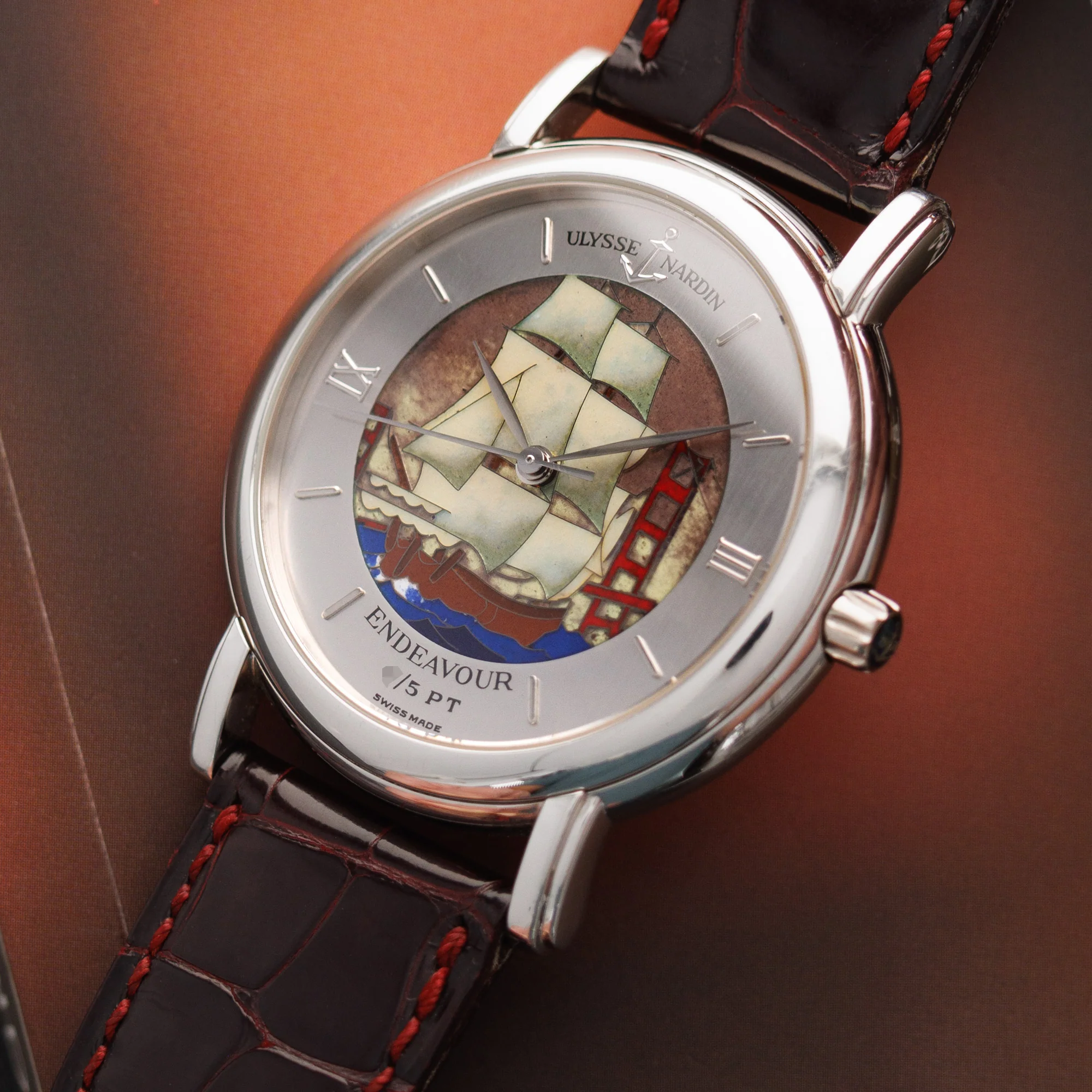 Ulysse Nardin Platinum San Marco Watch with Cloisonne Ship - Image 2